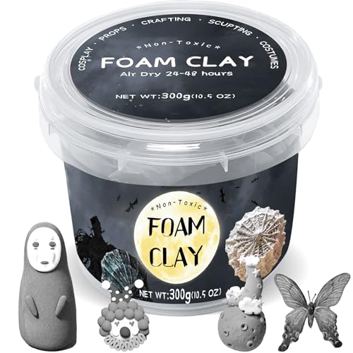 Grey Moldable Cosplay Foam Clay (300 Gram) Air Dry Clay - High Density and Perfect for Intricate Designs | Figures | Masks | Craft Projects | Great for Cutting with Tools, Sanding or Shaping