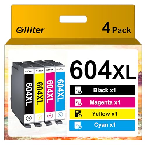 Glliter 604XL Patronen für Epson 604 Patronen XL für Epson XP 3200 Druckerpatronen Kompatibel mit Expression Home XP 4200 XP-2205 XP-3205 XP-4205 Workforce WF-2930 (1Schwarz,1Magenta,1Cyan,1Gelb)