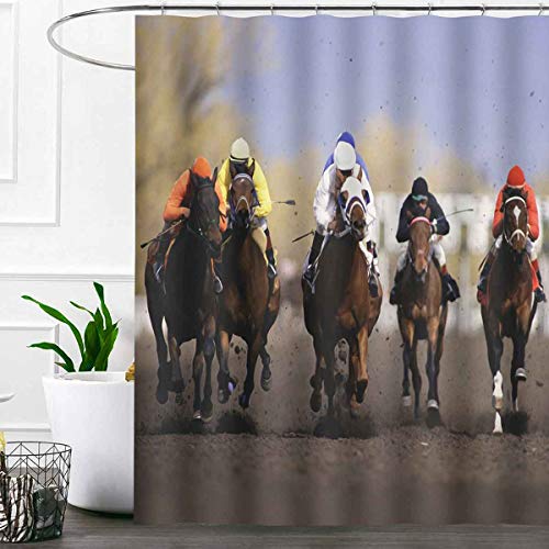 Sddser Horse Racing Derby Shower Curtain,Kentucky Horse Outdoor Sport Bath Curtain For Men's Bathroom Decor, 72 X72 Inch Bathtub Showers Washable Fabric With 12 Hooks, Yllssd1665 #TOP27