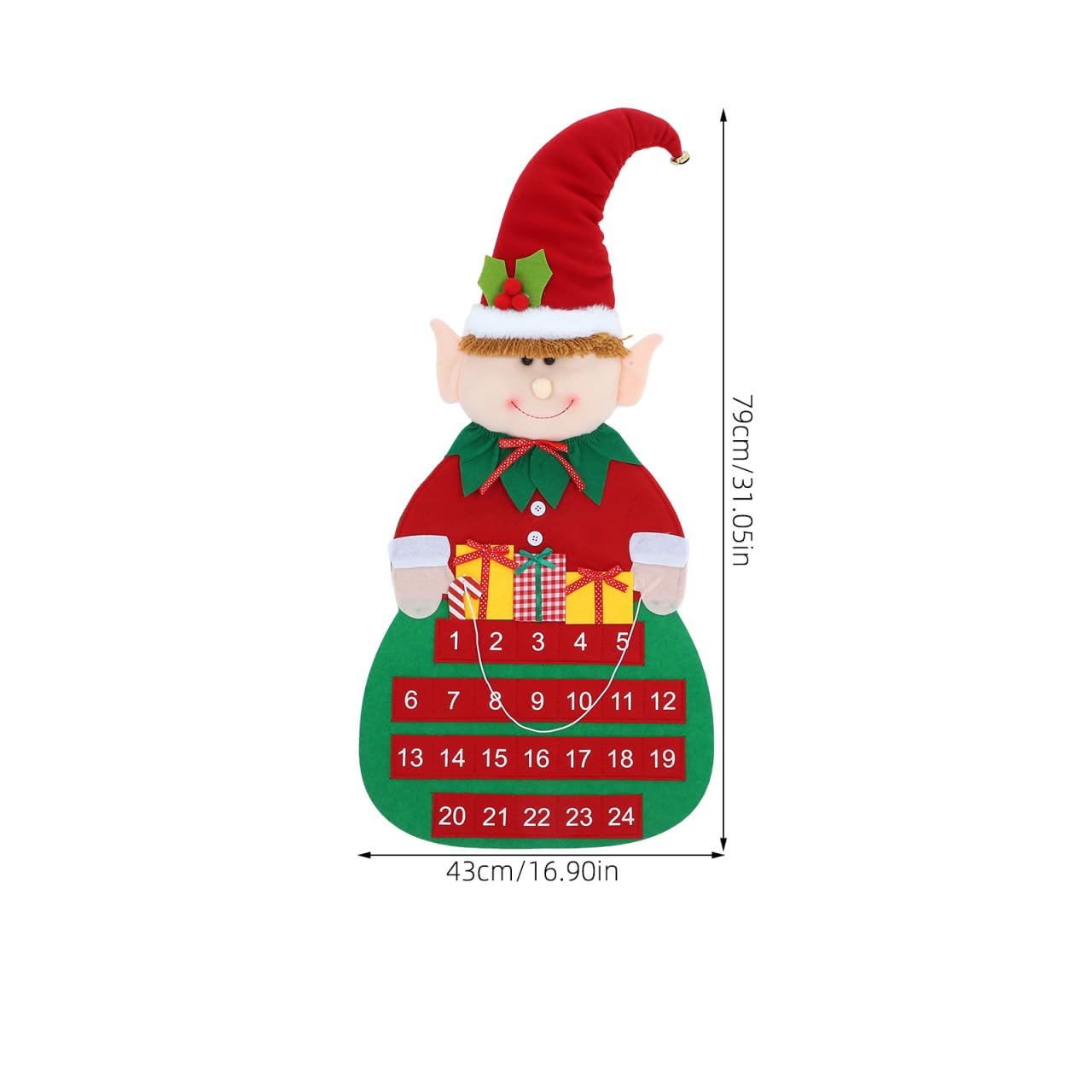 DOITOOL Calendario dell'Avvento in feltro interattivo da appendere, decorazione per conto alla rovescia con tasche, decorazione da parete per adulti