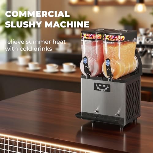 Foto von Kolice 2X15L Tanks Kommerzielle Eis-Slush-Maschine Kühlung Slushie-Saft-Maschine Margarita Gefrorene Getränkekühlung Getränkeherstellungsmaschine Eis-Slush-Maker Gefrorene Getränke-Slushie-Maschine