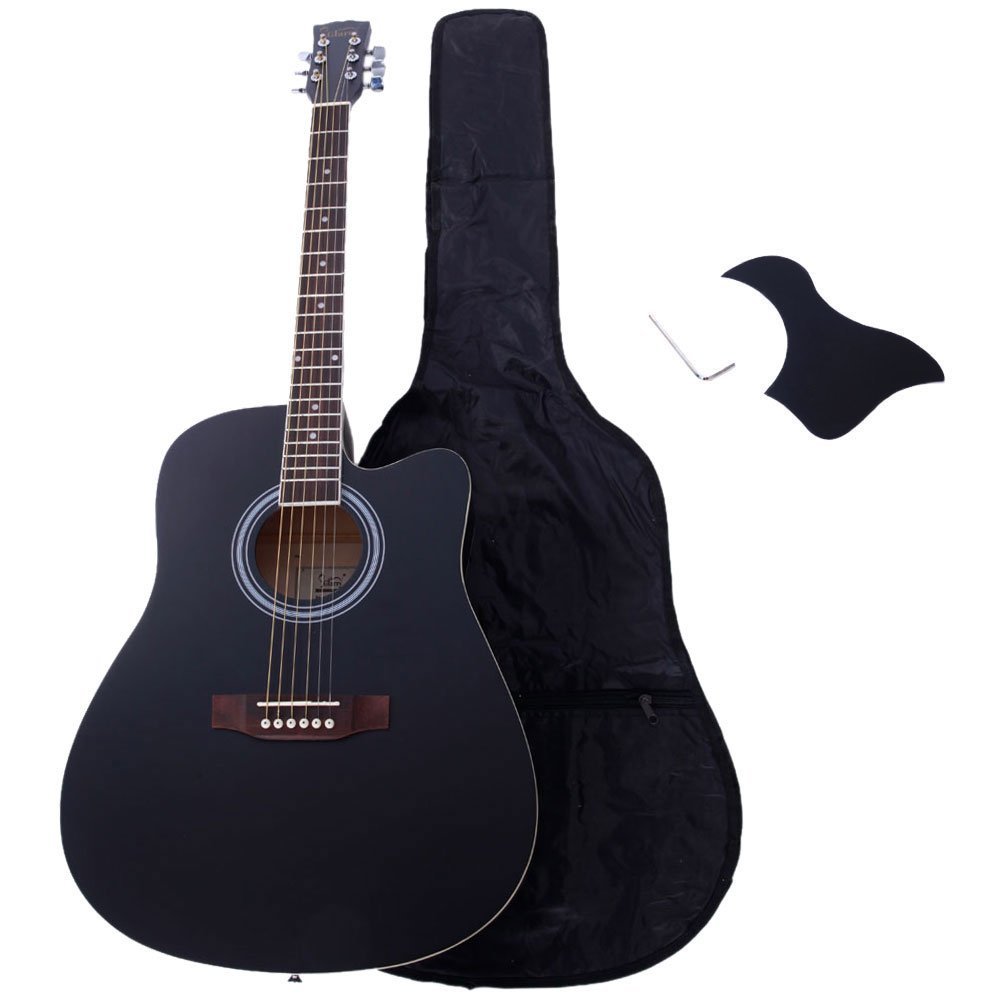 Glarry 40" Spruce Front and Rosewood Fingerboard Cutaway Folk Guitar for Music lovers with Accessories include Guitar Bag, Board and Wrench（Black)