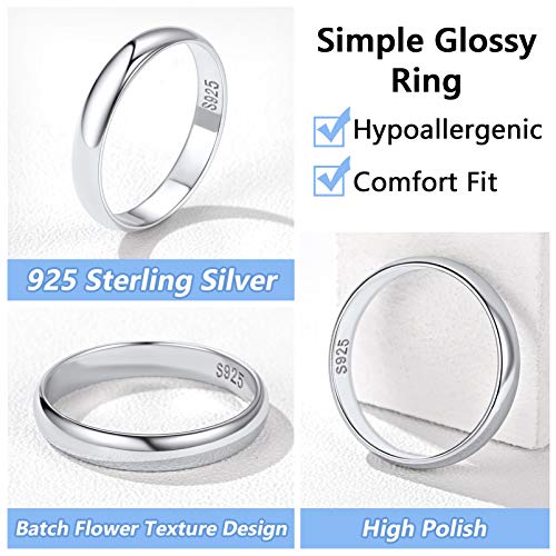 Image of Silvora 925 Sterling Silver Band Rings for Women Men, High Polish Plain Dome Tarnish Resistant Wedding Rings Size 4-12