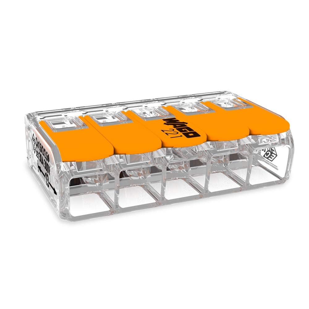 WAGO Terminales de conexión 221-615 | 5 polos, hasta 6 mm², conector de cable compacto con palanca para todos los tipos de conductores en todo el mundo, seguridad de aplicación confirmada, 6 unidades