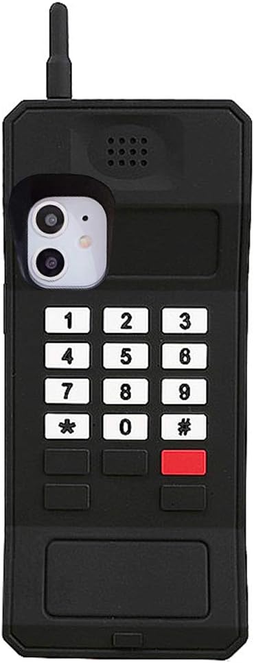 UnnFiko3D Silicone Case Compatible with iPhone 15 Pro, Retro Classic Creative Soft Rubber Bumper Cover Cool Fun Thick Protective Stand Case (Retro Cellphone Black, iPhone 15 Pro)