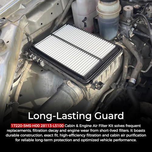 Image of 17220-5MS-H00 28113-L5100 Engine & Cabin Air Filter Set Compatible with Acura RDX L4 2.0L 2019-2025 Hyundai Tucson Santa Fe Sonata Kia Sorento Sportage