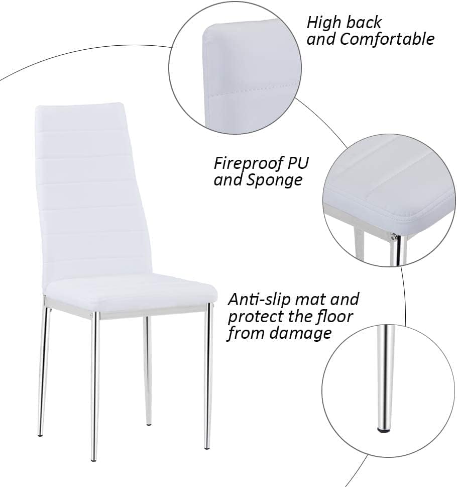 Miniatura 4 de Juego de 4 sillas de comedor blancas, modernas sillas de cocina con respaldo alto acolchado suave para comedor, cocina (4, color blanco con patas