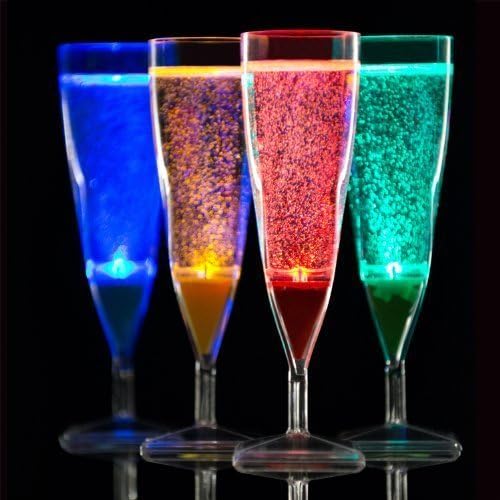 Pack of 4 AquaGlow® Liquid Activated Flashing Plastic Champagne Flutes
