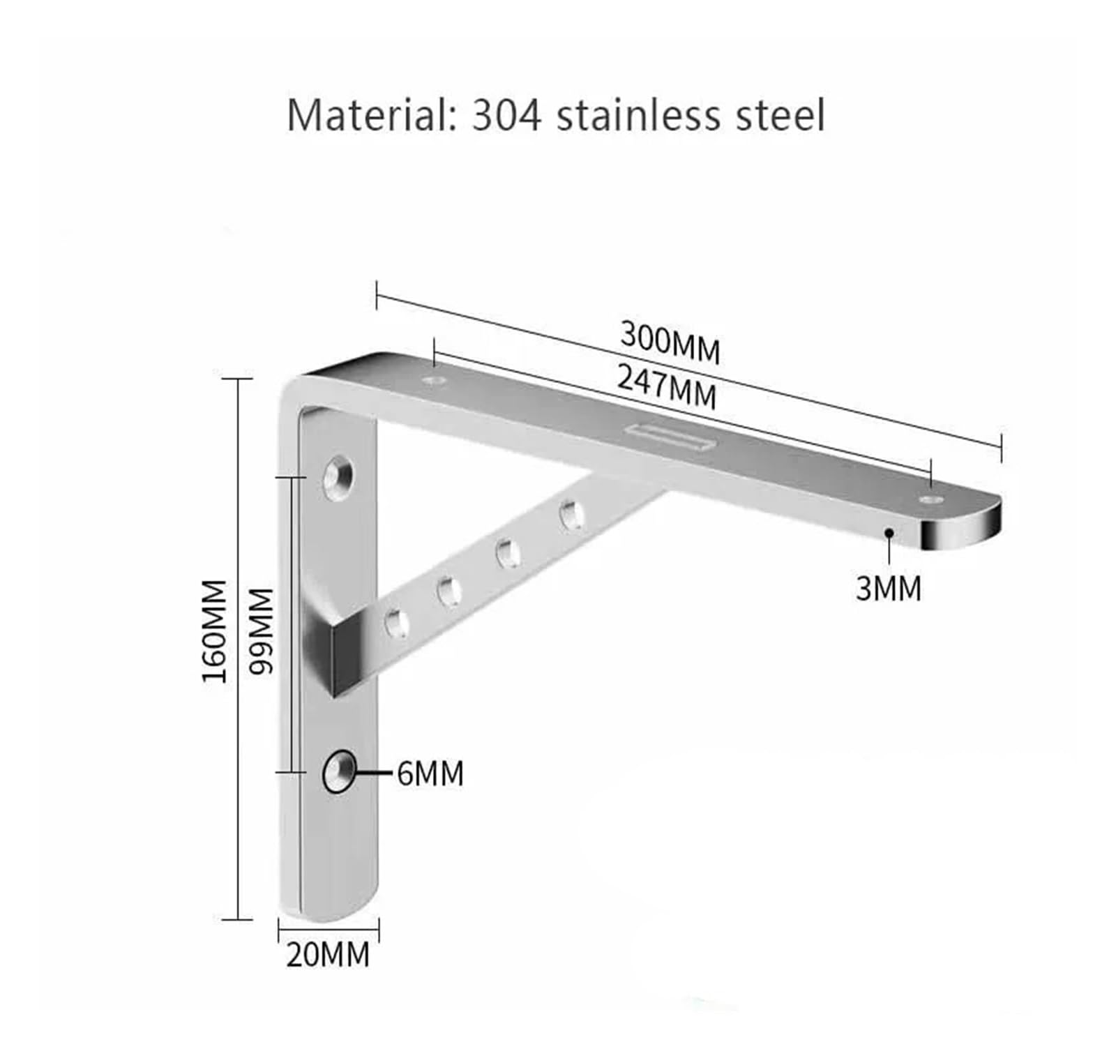 Staffe di supporto triangolari in acciaio inossidabile | 2 staffe in acciaio inox montate a parete, rinforzano saldamente scaffali, tavoli e panche(300x160mm 2pcs)