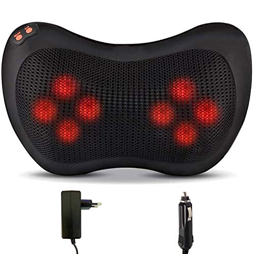 Yoyika Masajeador Almohada de Masaje para Espalda Cuello Cervical Shiatsu con Calor y Cabezales de Masaje Giratorios 3D, Cojín de Masaje Eléctrico para Relajar Dolores - Uso en Hogar Oficina Coche
