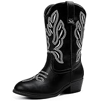 LAURMOSA Girls Cowboy Boots for Kids Cowgirl Boots for Girls Mid Calf Pointed Toe Embroidered Cowgirl Fancy Dress Cow Girl Horse Riding Western Party Shoes for Toddler Little Big Kids