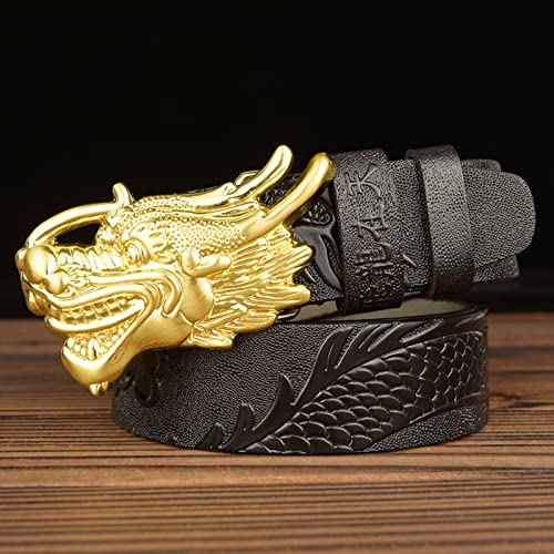 Men Western Cowboy Dragon Embossed Full Grain Leather Belt With Gold Dragon Head Buckle2