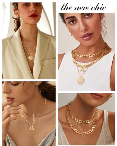 MJartoria Gold Layered Necklaces for Women Trendy Balloon Initial Pendant Necklace Dainty Chunky Chain Choker Necklaces Jewelry Birthday Gifts3