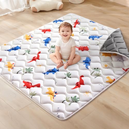 Image of Odorless Premium Foam Baby Play Mat, Soft Microfiber Fabric Crawling Mat for Floor- Comfortable and Hypoallergenic, Non-Slip Cushioned Floor Playpen mat for Infants,Babies,Toddlers
