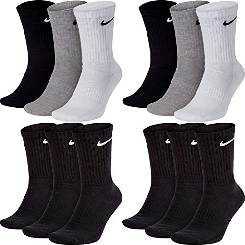 Nike Lot de 12 paires de chaussettes de tennis pour homme et femme Blanc/gris/noir Taille 34 36 38 40 42 44 46 48 50 Taille : 34-38 Code couleur + Couleur : A50 6 paires Noir