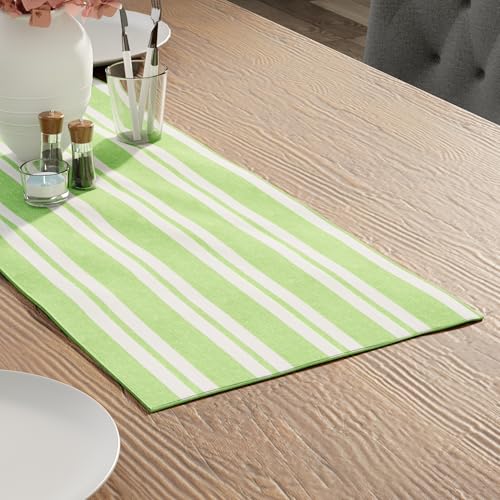 Image of Encasa XO Cotton Table Runner for 4 Seater | Size 13x36 in | Franca Lime Stripes - Machine Washable & Durable