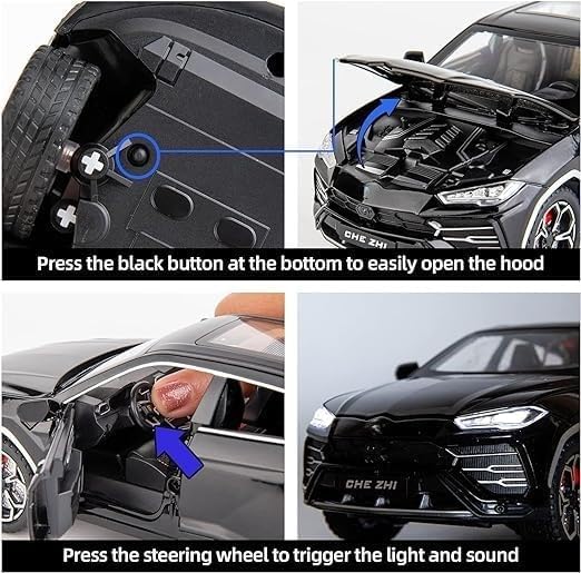 Image of Model Car Zinc Alloy Pull Back Toy Diecast Toy Cars with Openable Doors, Sound and Light for Kids Boy Girl Gift (1:24 Lamborghini Urus-Multi Color)