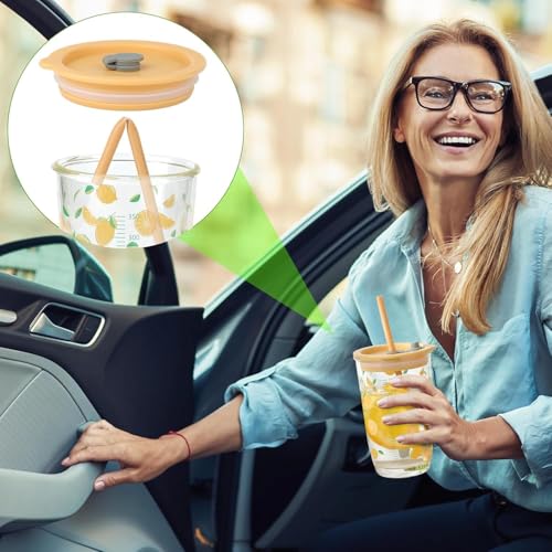 Image of Coffee Mug with Straw & Lid - Multipurpose Mason Jar Style Can Sipper for Green Tea, Milk, Juice, Smoothies & More - Reusable Drinking Cup for Home & Office (Printed Fruit Bottle 2)