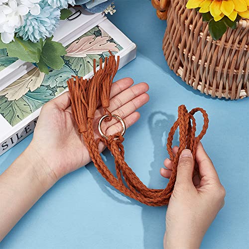 GORGECRAFT 4Pcs Leather Braided Chain Belts Tassel Thin Braided Strap Fashion Women's Belts with Ring Knotted Buckle Red Grey Black Brown Double Tassel Waist Rope Belt for Skirt Dresses Pants3