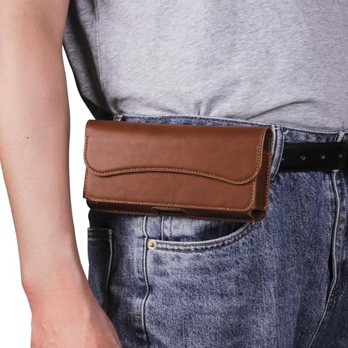 Funda de piel para teléfono celular con clip para cinturón, cierre magnético compatible con iPhone 17 Pro Max 16 Pro Max, 15 14 Pro Max y Plus riñonera con trabilla para cinturón (marrón)