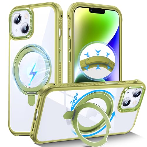 Coque MagSafe iPhone 14 antichoc avec anneau métallique vert ne jaunit pas