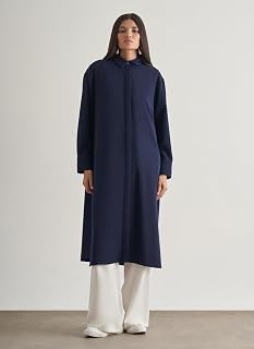 Mizalle Gömlek Yaka Düz Tunik, S, 5003305188, Lacivert, Kadın