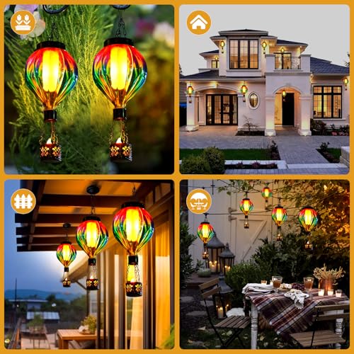image for QeemTaco Hot Air Balloon Solar Lantern with Flickering Flame Gifts for