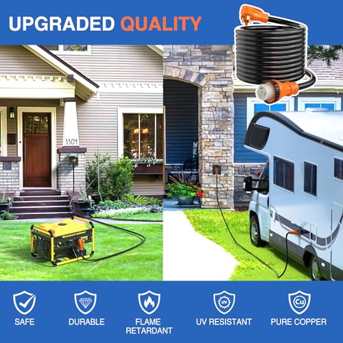 Image of Nilight 50 Amp 25FT RV Locking Extension Cord 250V Heavy Duty 6 /3+8 /1 Gauge Pure Copper STW Wire ETL Listed 4 Prong 14-50P SS2-50R 50F /50M Cable Suit for Trailer Campers Caravan