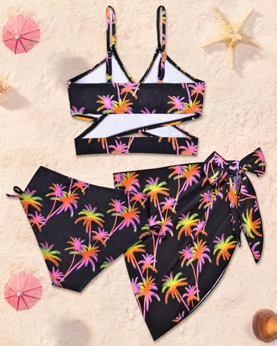 Girls Swimsuit 3 Piece Bathing Suits for Kids Criss Cross Bikini with Cover Up Skirt Girls' Swimwear4