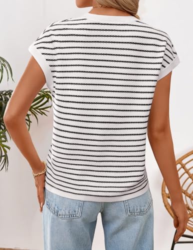 Image of ZESICA Women's Summer Trendy Knit Top 2026 Floral Print Short Sleeve Crewneck Loose Fit Sweater Vest Going Out Clothes