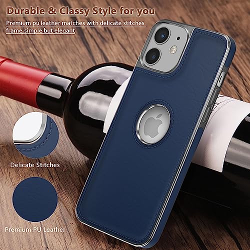 Image of Amazon Basics Back Cover iPhone 12 /12 Pro Silver Electroplated Chrome | Full Camera Protection | Chrome Leather | Flexible Pu Leather Bumper Case (Blue)