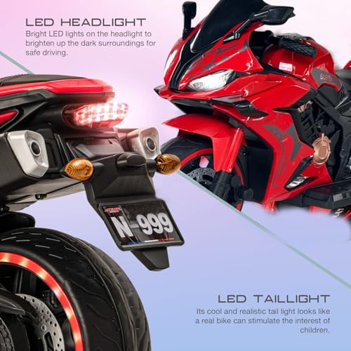 Image of Wishmaster CBR Double Seater Kids Ride-On Sports Bike | Realistic Sound, LED Headlights & Lights | Bluetooth Music | Hand Accelerator, Foot Brake | Fully Assembled | Age 2-10 Years | 6 months Warranty