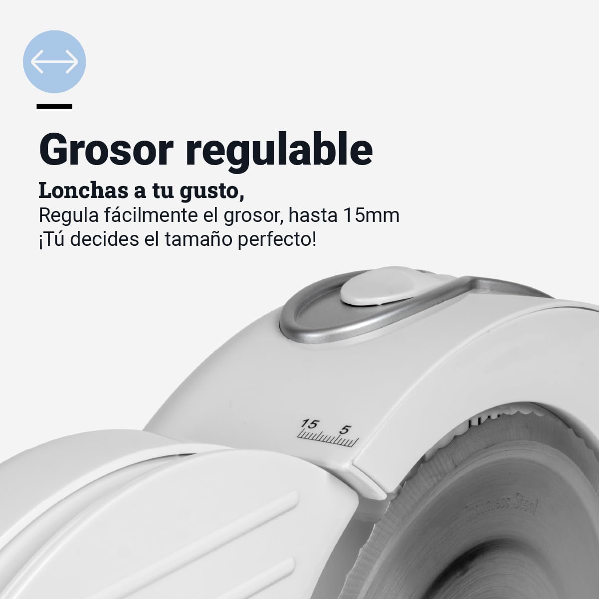 Cortafiambres Eléctrico Blanco – Rebanadora de Cocina Ligera y Duradera con Cuchilla Afilada para Fiambres, Embutidos, Frutas y Verduras – Diseño Elegante y Fácil de Limpiar