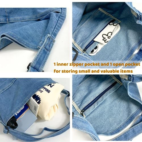 Image of Leaper Women's Hobo Handbags Denim Shoulder Bag Lightweight Retro Travel Crossbody Handbag for Women