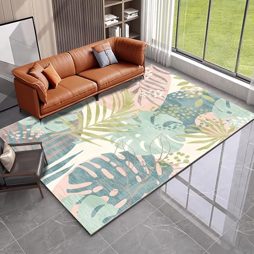 Alfombra verde de pelo corto 100x200 con diseño de hojas para pie de cama 2