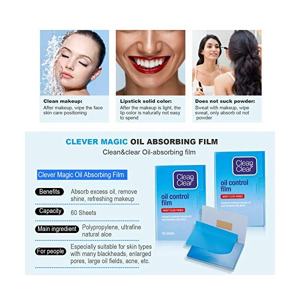 Beauty-Kate-Compatible-Oil-Control-Film-Blotting-Paper-Replacment-for-Clean-Clear-Oil-absorbing-Sheets-60-Sheets-Pack-of-2 Oil Control Film Replacment for Clean & Clear Oil-Absorbing Sheets,2 Pack(total 120sheets)Oil Blotting Sheets For Face,9%Larger Makeup Friendly High-performance Handy Face Blotting Paper for Oily Skin