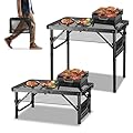 LALA IKAI Small Folding Grill Table for Outside, Metal Camping Table with Mesh Desktop and Mesh Bag, Portable Picnic Table with Carry Handle for Picnic, Patio, Dining, BBQ, Party, 23.6×15.8 inch