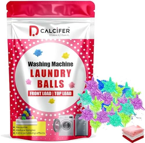 Dcalcifer Washing Machine Cleaner Balls, Reusable Tangle Free Clothes Cleaning Ball, Scrubbing Laundry Balls, Washing Balls Enhance Cleaning Power, Unique Size & Shape For Better Clean Pack Of 15