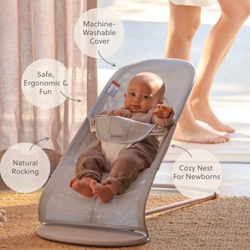 Image of BabyBjorn Bouncer Balance Soft, Mesh, Silver /White 2-in-1 Adjustable Baby Bouncer Seat and Toddler Chair, Newborn to Toddler (8-29 lbs), 4 Positions, Lightweight & Portable