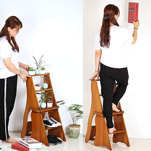 Taburetes escaleras de madera pino LUNEZY silla multifuncion 4 escalones plegable 5