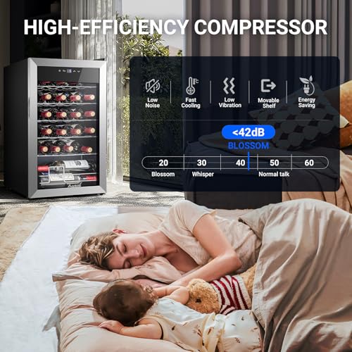 aaobosi 17 inch wine cooler 24 bottles wine fridge wine refrigerator small with led display light freestanding wine cellar with low noise compressor adjustable shelves