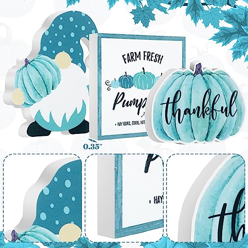Bencailor 11 Pcs Fall Tiered Tray Decor Set Thanksgiving Pumpkin Decor Fall Table Decoration Maple Leaf Gnome Wood Sign Decorative Tabletop Sign for Kitchen(Blue,Abstract) — view 5