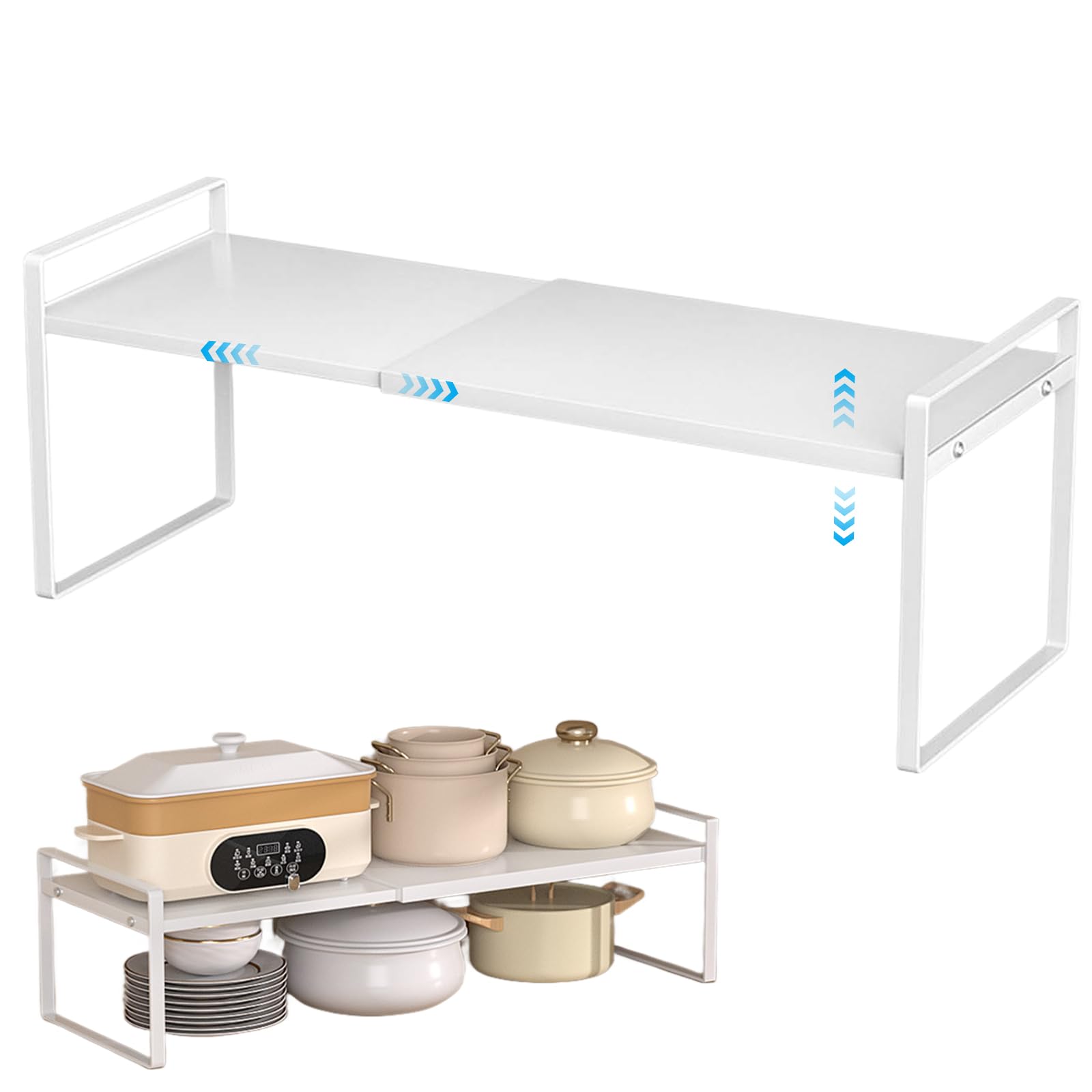 Mensola estensibile per armadietto, inserto telescopico per armadietto, lunghezza: 35-65 cm, larghezza: 22 cm, altezza: 25 cm, mensola organizer impilabile per piano cucina, portaspezie da cucina per