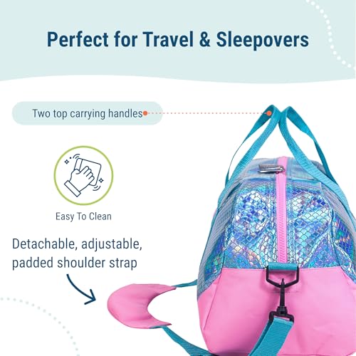 Wildkin Kids Overnighter Duffel Bag – Carry-On Size, Ideal for School & Sleepovers - Mermaid Scales3
