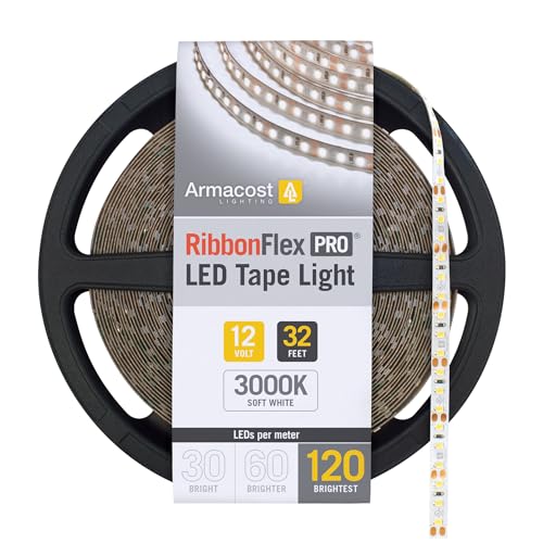 Armacost Lighting 143250 Ribbon Flex Pro 12-Volt White Tape Light 120 LEDs/Meter, 32.8 ft, 3000K