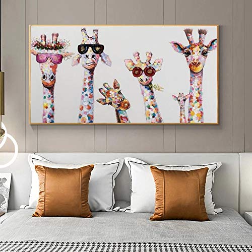 Toile peinture girafe graffiti art abstrait KEBIA sans cadre pour decoration murale de 80x160cm