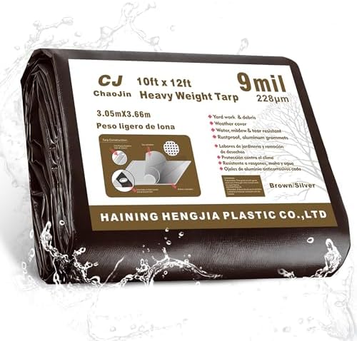 Heavy Duty Tarps (9 Mil,10x12 Feet) Waterproof Cover Outdoor Thick UV Resistant Multipurpose Protective Cover for Emergency Rain Shelter Camping Tarpaulin with Grommets Brown/Silver