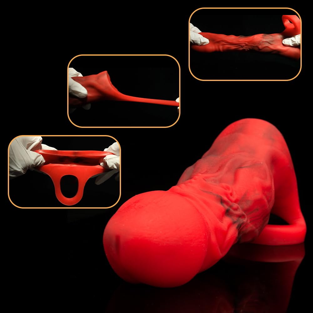 SXOVO Guaina Fallica Mostruosa, Guaina Pene con Anello Testicolare, Prolunga Pene Indossabile e Riutilizzabile, Ritardante Eiaculazione Precoce, Toys Sessuali per Uomini per il Piacere Coppia