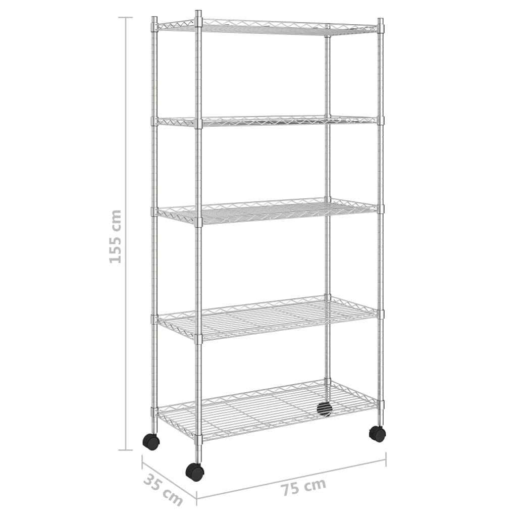 Générique Étagère de Rangement 5 Niveaux Roues 75x35x155 cm Chrome 250 kg,Entreprise & Industrie,Stockage Industriel,Étagères industrielles,324629