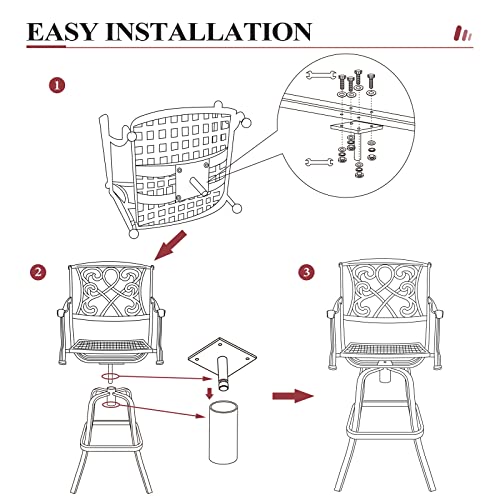 Crestlive Products Heavy Duty Cast Aluminum Frame & Sunbrella Fabric Cushion Counter Height Swivel Bar Stool All Weather Patio Furniture In Antique Brown Finish For Outdoor Indoor, 2 Pcs (Red) #TOP3
